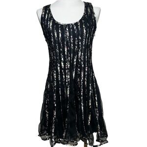QED London Mini Dress Womens S Black Floral Mesh Panelled Sleeveless Fit Flare